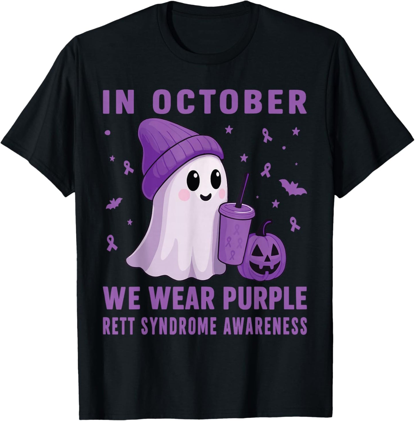 Halloween Boo Rett Syndrome Awareness in October Purple T-Shirt - T-Shirt | Black