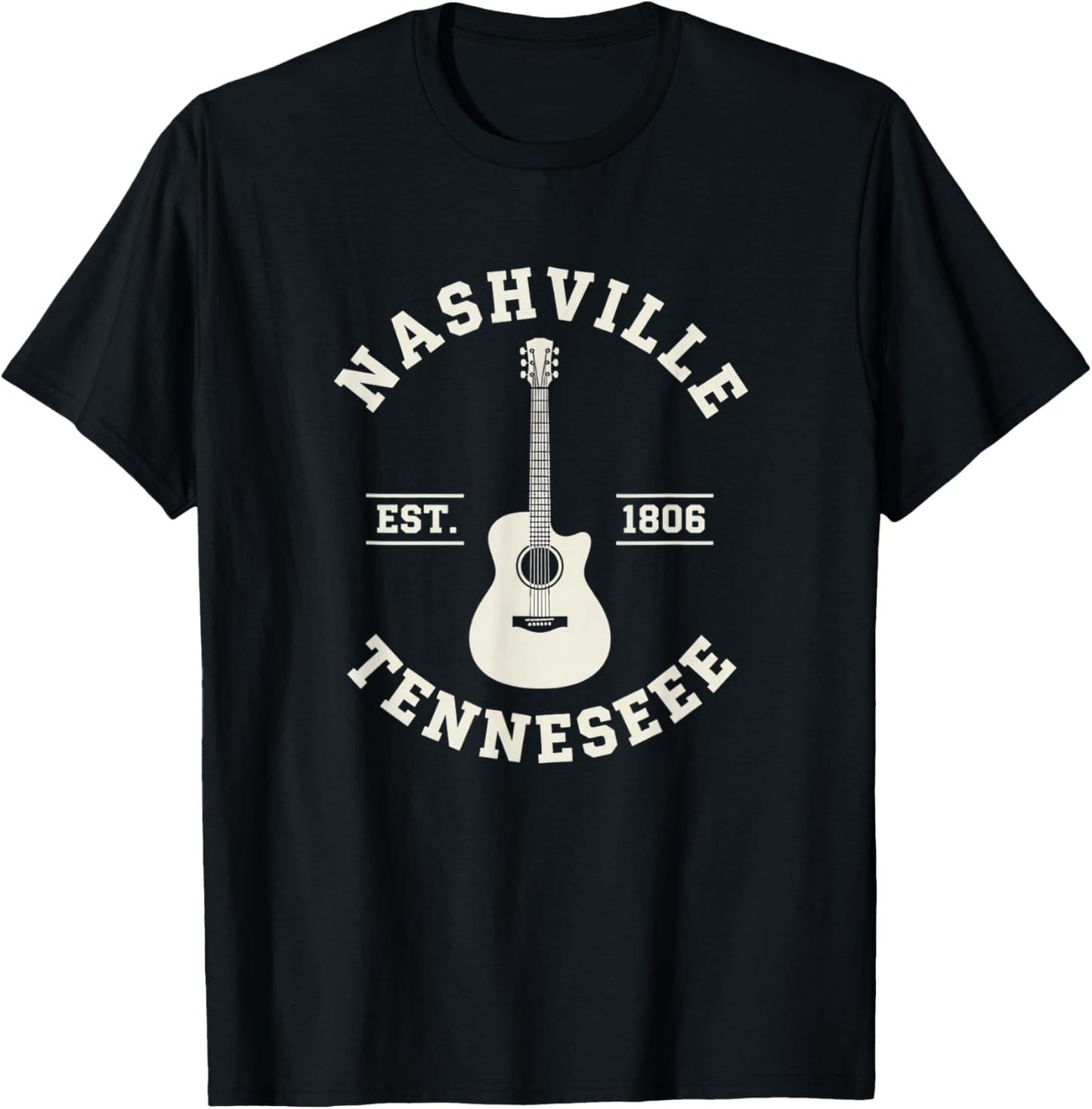 USA Nashville Tennessee Acoustic Guitar - American Roots T-Shirt - T-Shirt | Black
