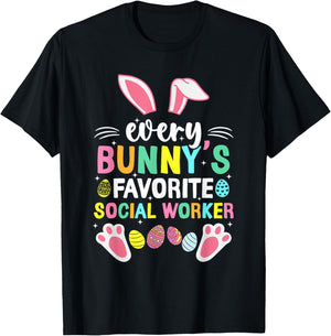 Every Bunny's Favorite Social Worker Cute Easter Egg Bunny T-Shirt - T-Shirt | Black
