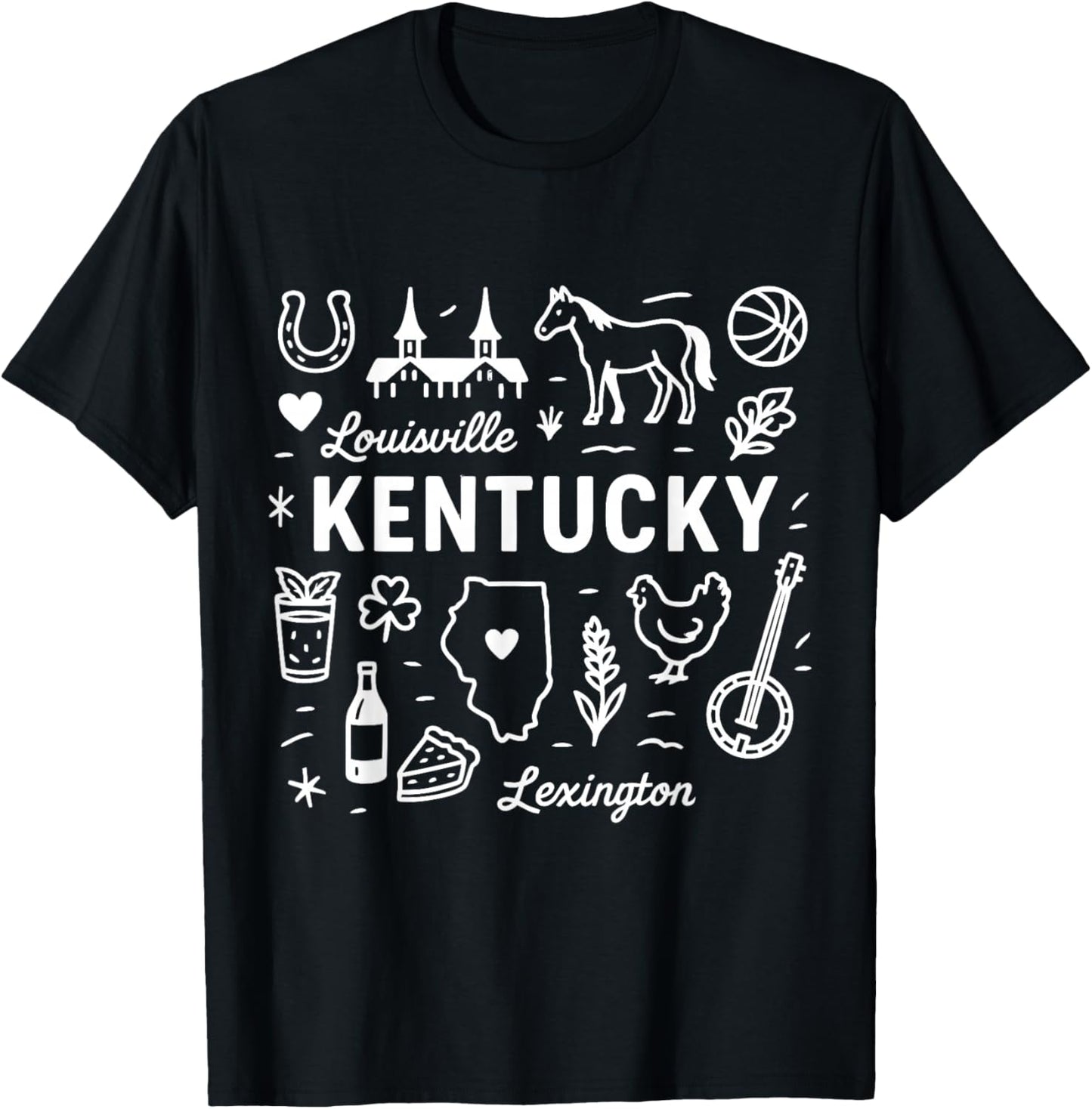 Kentucky USA State Symbols Vintage Souvenir Cute Doodle T-Shirt - T-Shirt | Black