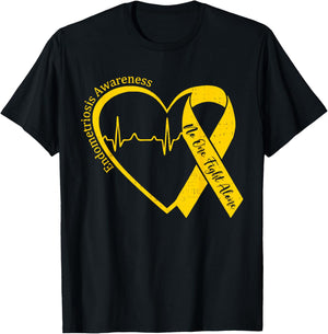 Endometriosis Awareness Heart Yellow Ribbon Endo Support T-Shirt - T-Shirt | Black