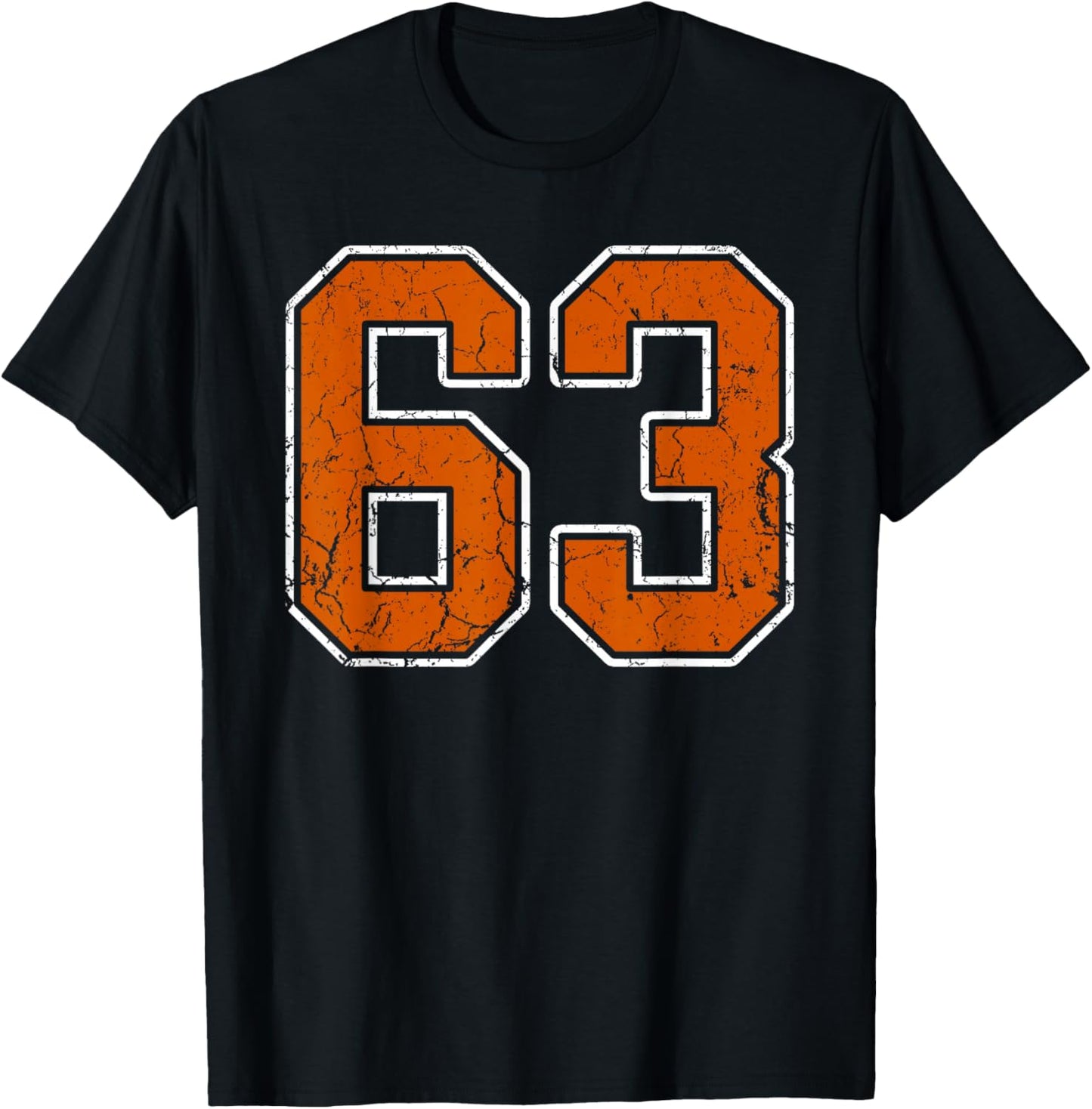 Grunge Burnt Orange and White #63 Sports Jersey Number 63 T-Shirt - T-Shirt | Black