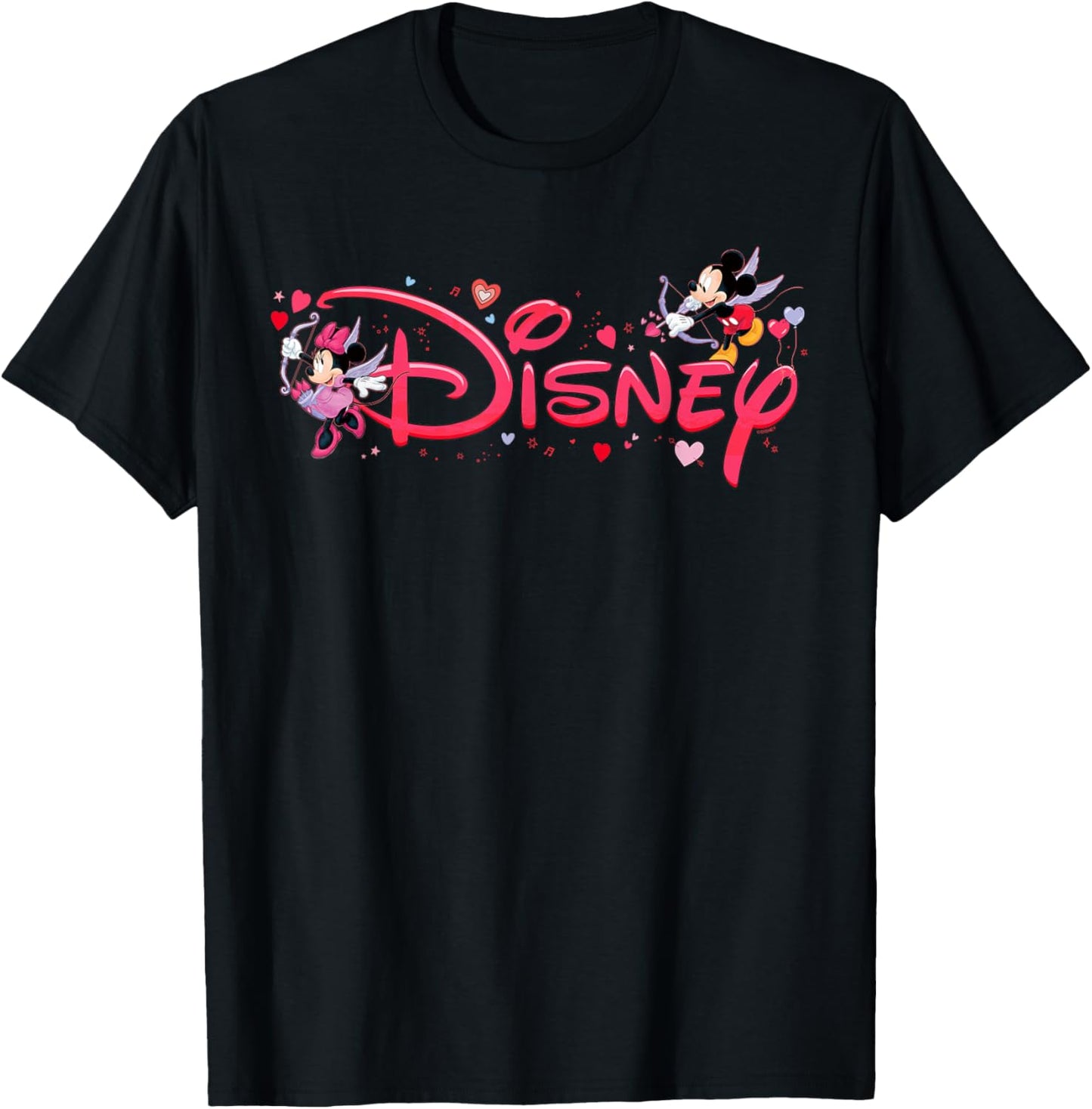 Disney Mickey & Minnie Valentine's Day Script Logo Trip T-Shirt - T-Shirt | Black