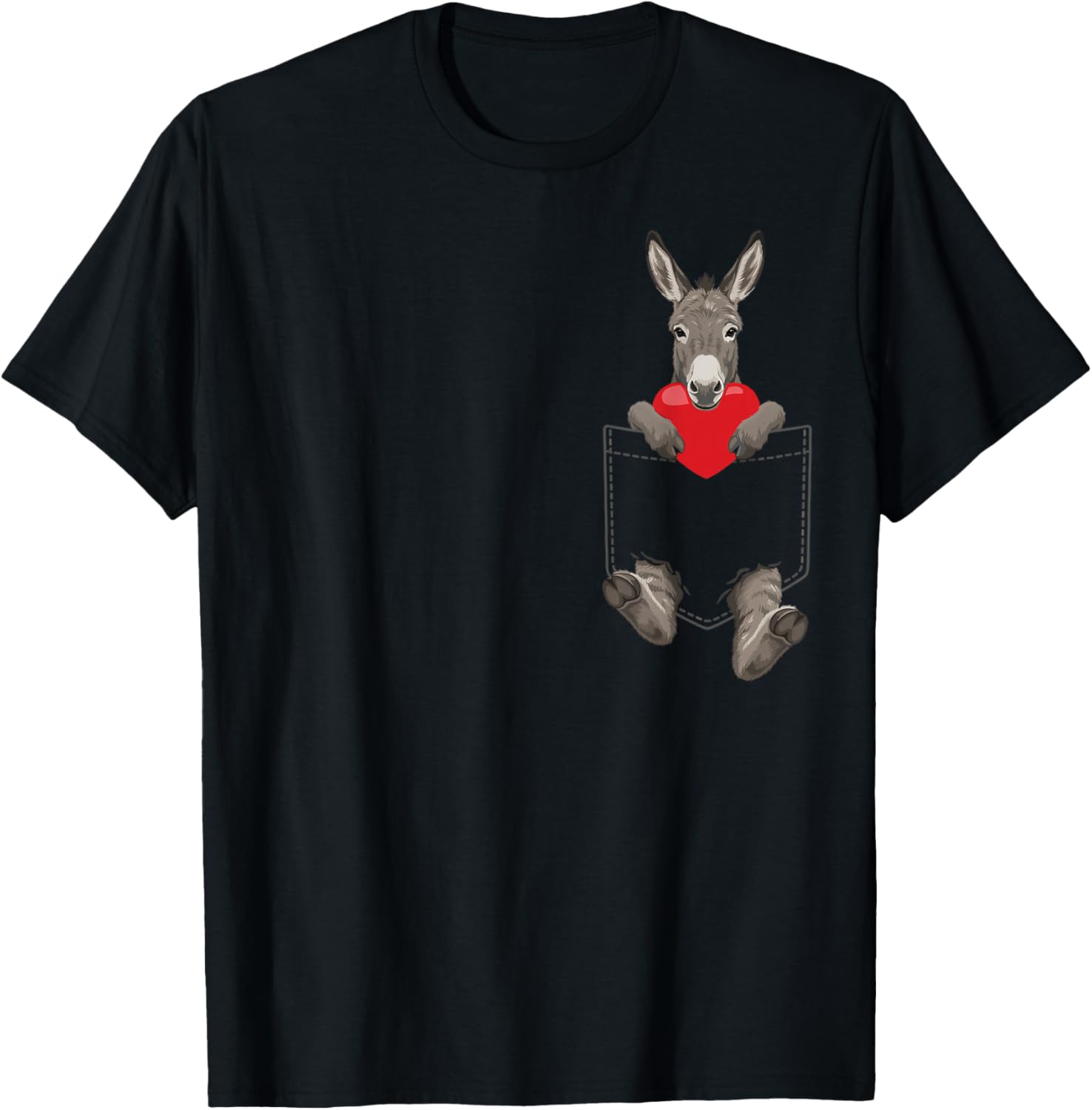 Donkey in Pocket Farm Animal Design Valentines T-Shirt - T-Shirt | Black