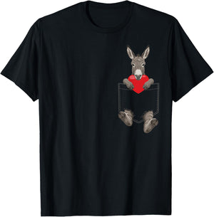 Donkey in Pocket Farm Animal Design Valentines T-Shirt - T-Shirt | Black