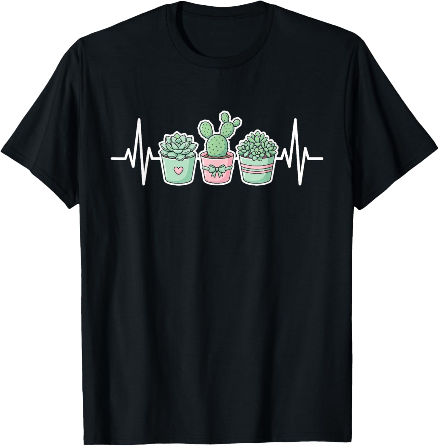 Funny Plant Heartbeat Succulent Cactus Gardener T-Shirt - T-Shirt | Black