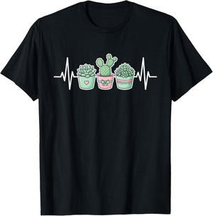 Funny Plant Heartbeat Succulent Cactus Gardener T-Shirt - T-Shirt | Black