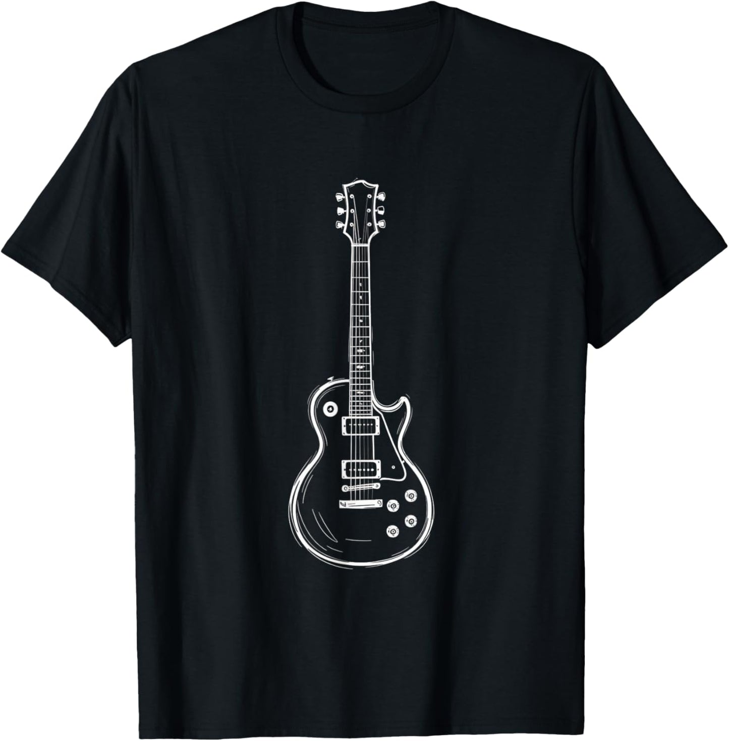 Minimal Guitar Line Art Funny Music Lover Guitarist Gifts T-Shirt - T-Shirt | Black