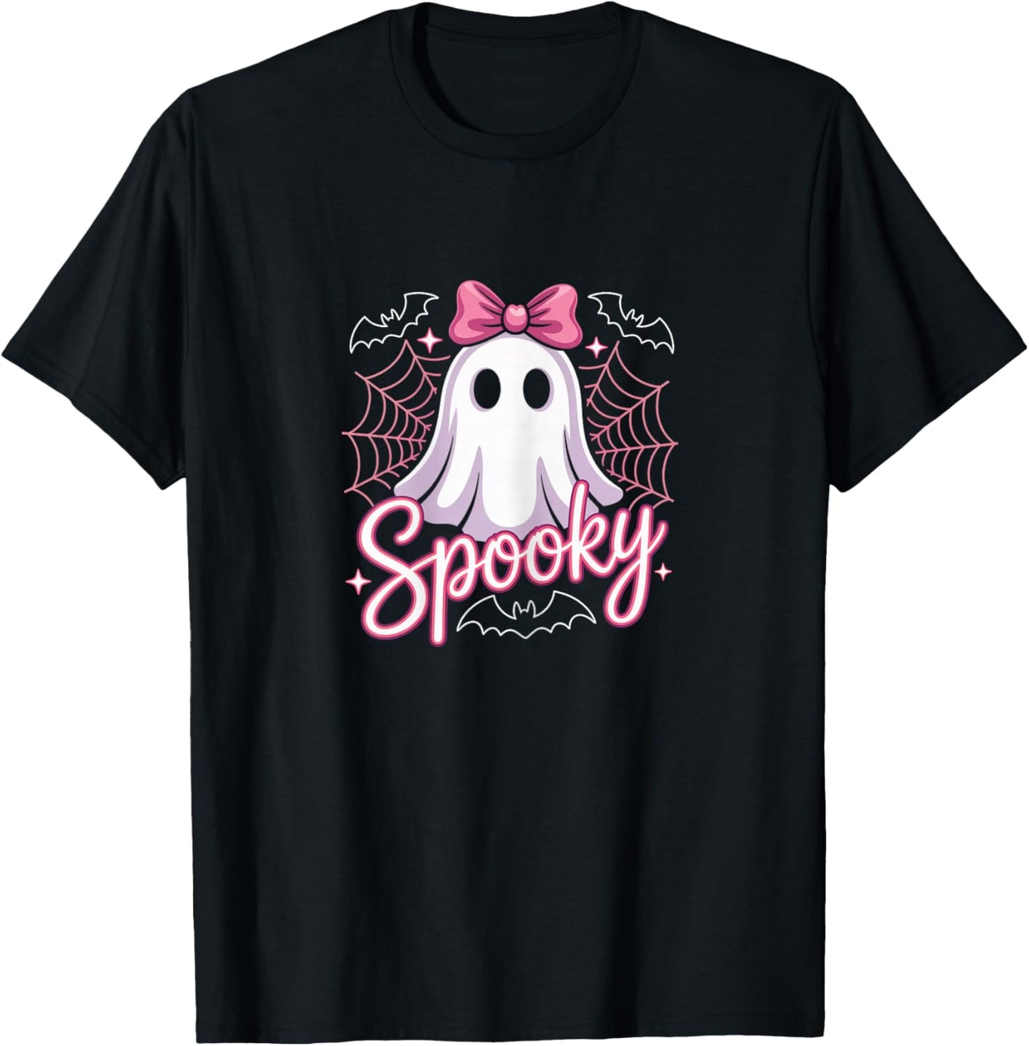 Spooky Ghost with Pink Bow T-Shirt - T-Shirt | Black