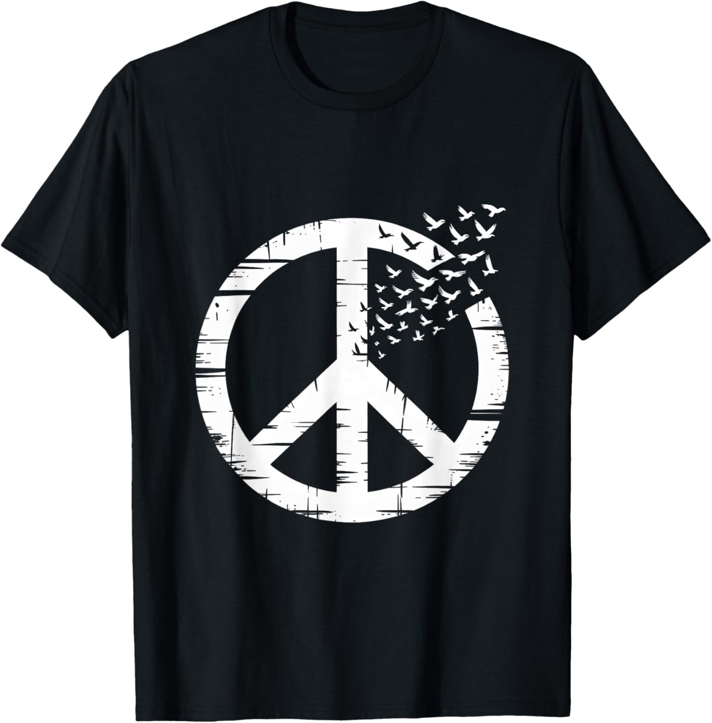Peace Symbol Hippie Minimalist Flying Birds Activist T-Shirt - T-Shirt | Black