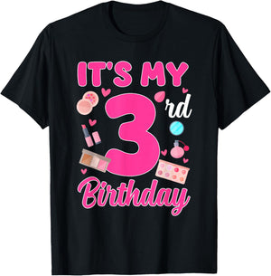 It's My 3rd Birthday Makeup Theme 3 Year Old Girl Party T-Shirt - T-Shirt | Black