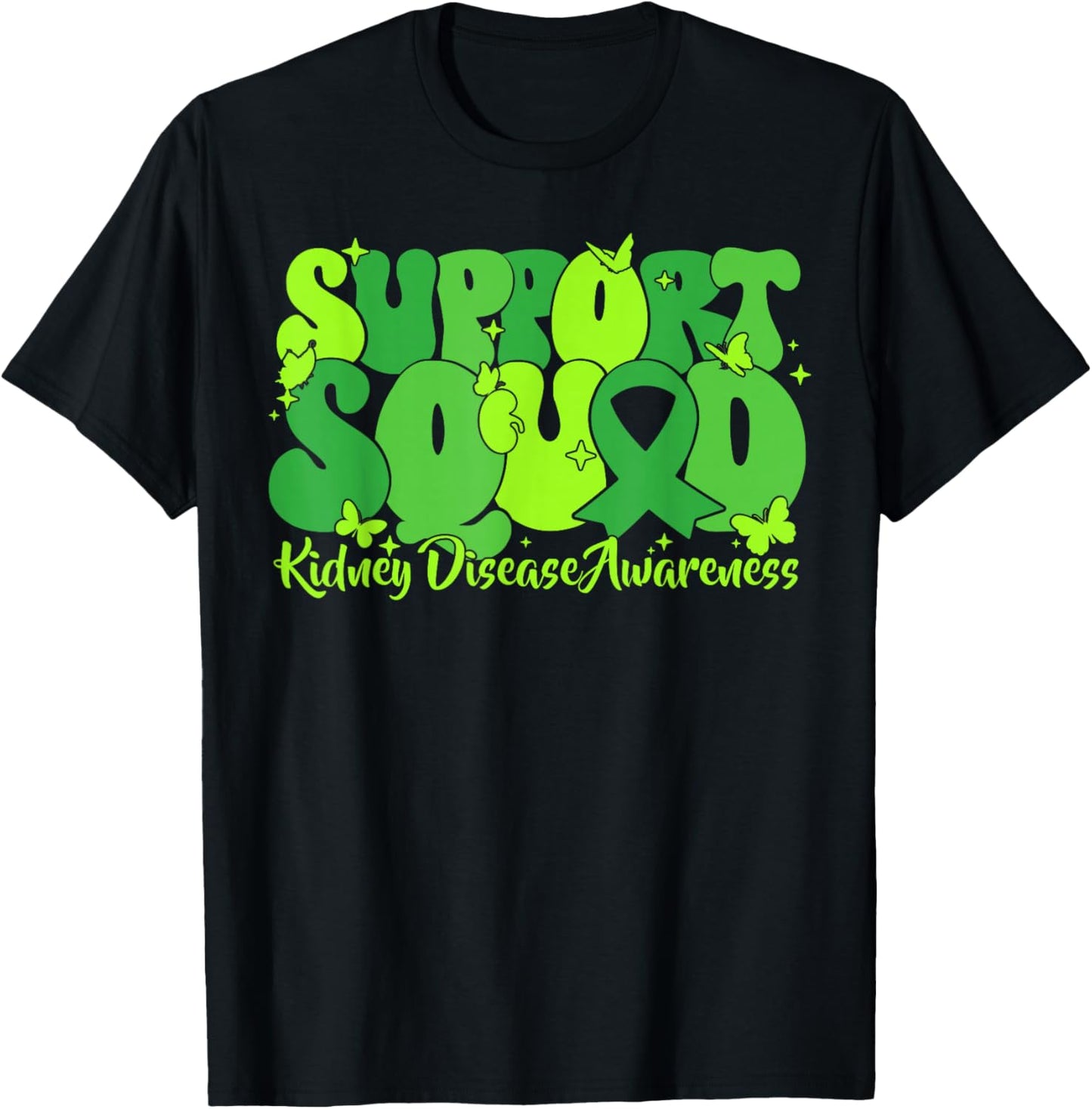 Green Ribbon Support Squad Kidney Disease Awareness PKD CKD T-Shirt - T-Shirt | Black