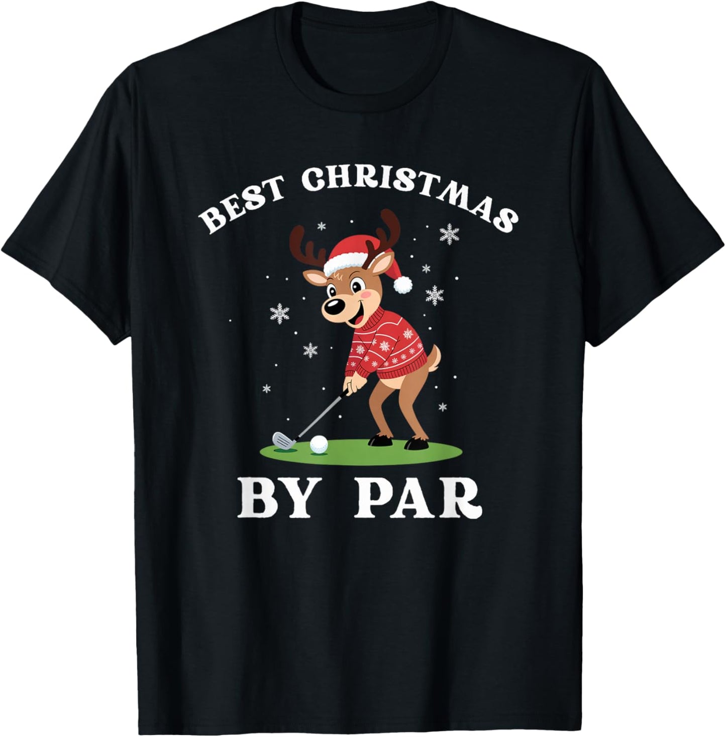 Best Christmas by Par Funny Reindeer Golfing Golfer T-Shirt - T-Shirt | Black