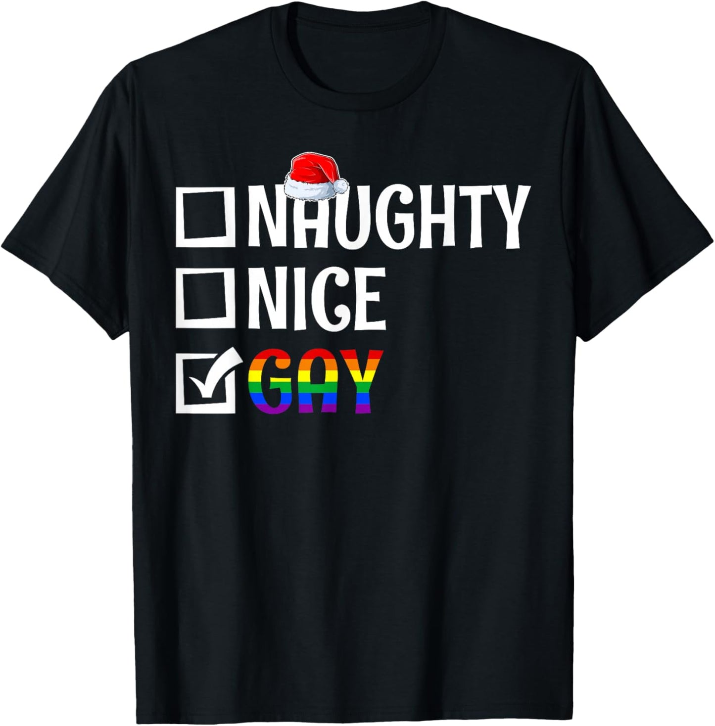 Naughty Nice Gay LGBTQ Gay Pride Flag Merry Christmas Pajama T-Shirt - T-Shirt | Black