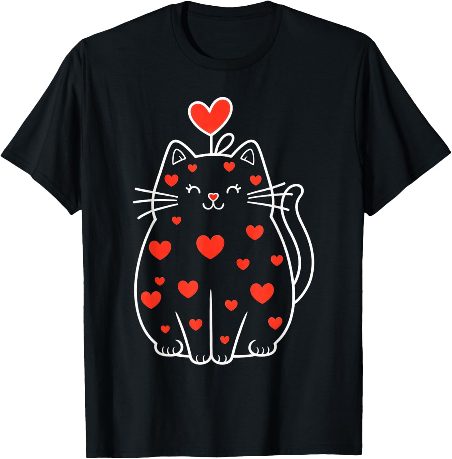 Heart Cat Valentine T-Shirt - T-Shirt | Black