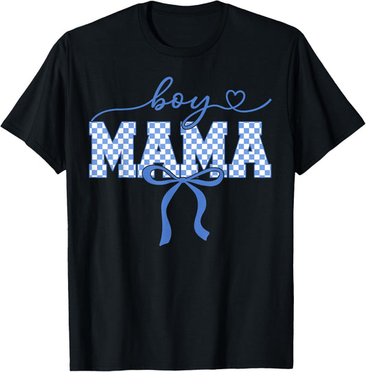 Retro Boy Mama Mother's Day 2026 Checkered Women Kids T-Shirt - T-Shirt | Black