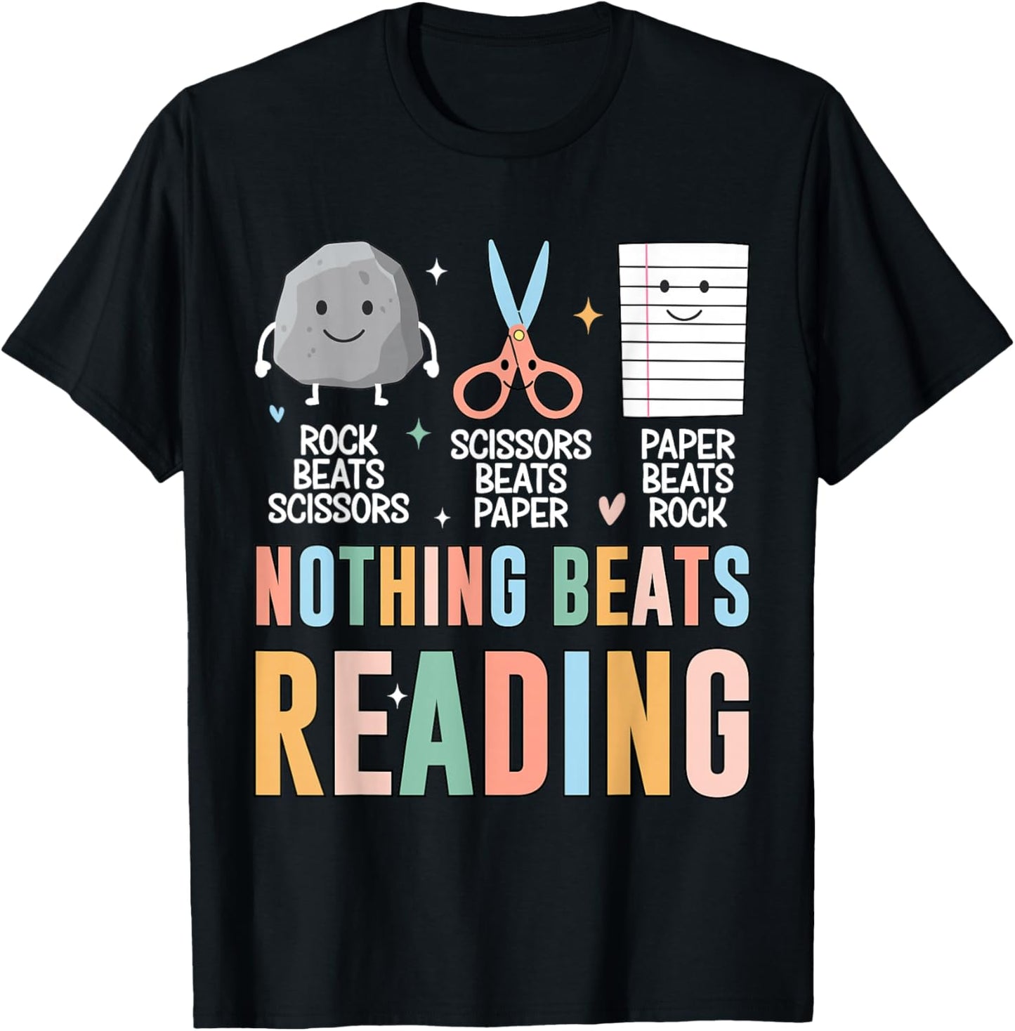 Nothing Beats Reading Rock Paper Scissors Funny Books Lover T-Shirt - T-Shirt | Black