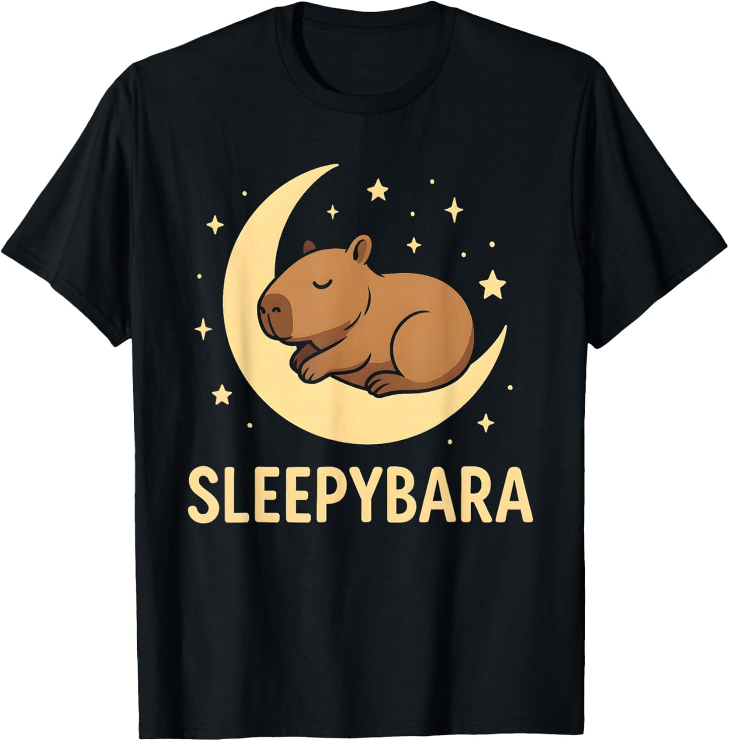 Cute Sleepybara Funny Capybara Sleeping on Moon Graphic T-Shirt - T-Shirt | Black