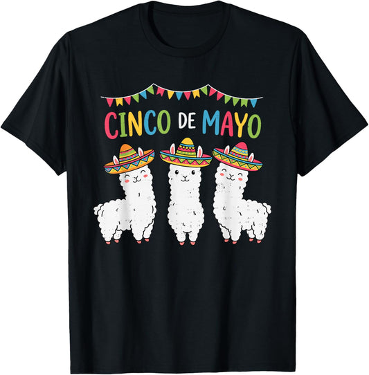 Funny Cinco De Mayo Llama Cute Fiesta 5 De Mayo Women Girls T-Shirt - T-Shirt | Black