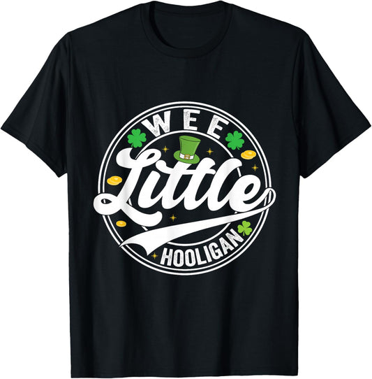 Wee Little Hooligan Clovers Shamrock Kids Irish St Patricks T-Shirt - T-Shirt | Black