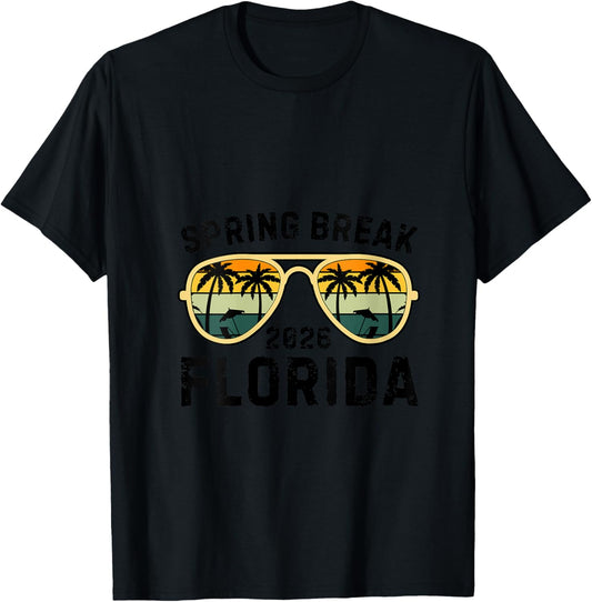 Women's Spring Break Florida 2026 Retro Family Vacation Matching V-Neck T-Shirt - T-Shirt | Black