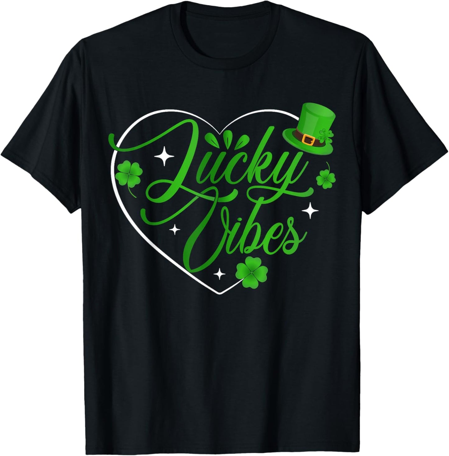 Lucky Vibes St Patrick’s Day Shirt Shamrock Heart T-Shirt - T-Shirt | Black