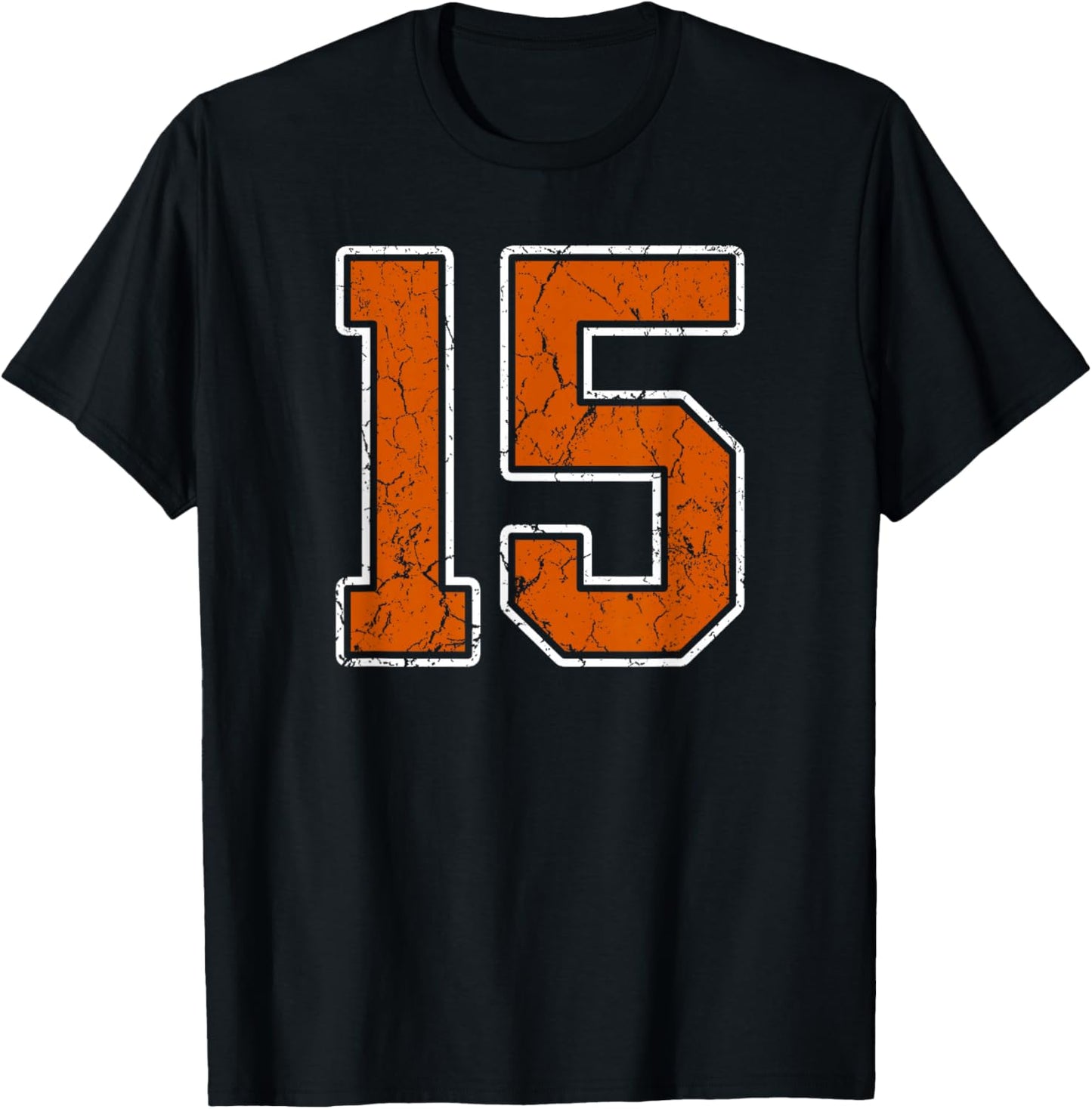 Grunge Burnt Orange and White #15 Sports Jersey Number 15 T-Shirt - T-Shirt | Black