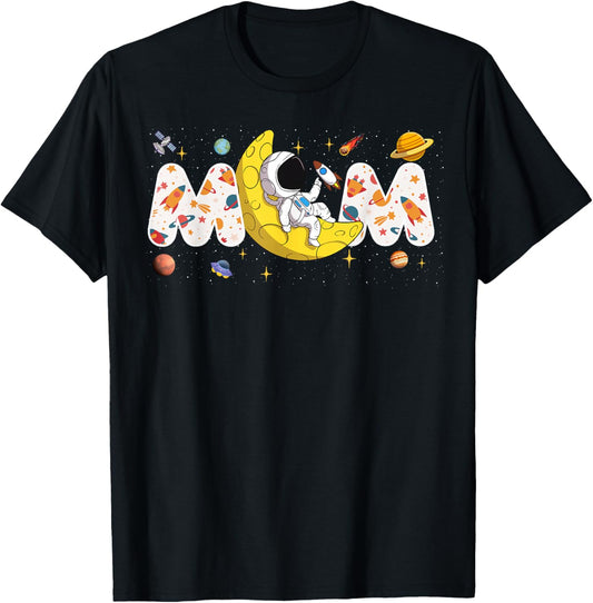 Astronaut Mom Space Birthday Planets Party Matching Family T-Shirt - T-Shirt | Black