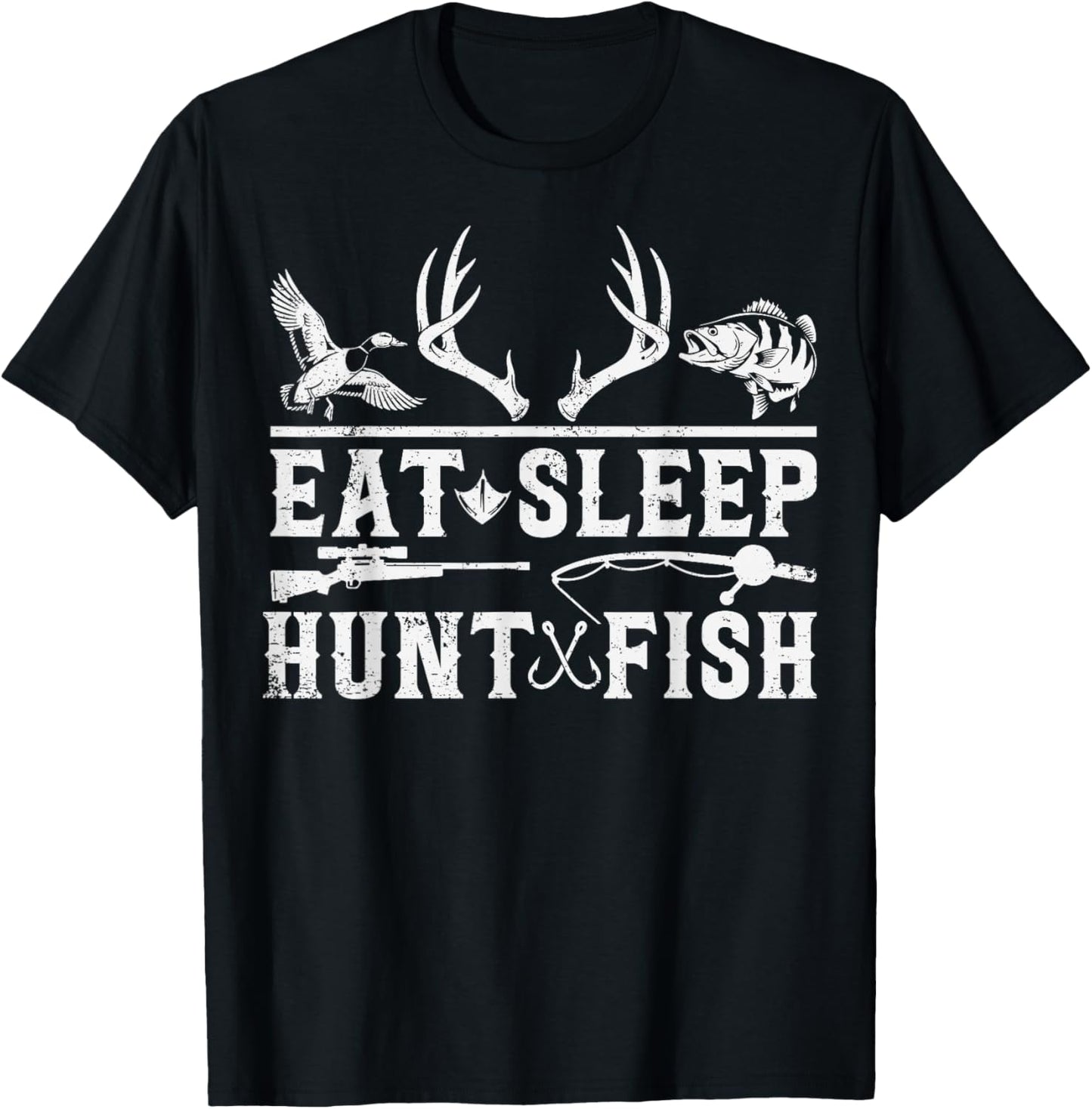 Eat Sleep Hunt Fish Hunting Fishing Outdoors Life T-Shirt - T-Shirt | Black