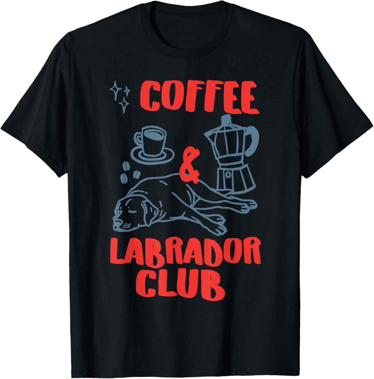 Coffee and Labrador Club Cute Dog Lover Illustration T-Shirt - T-Shirt | Black