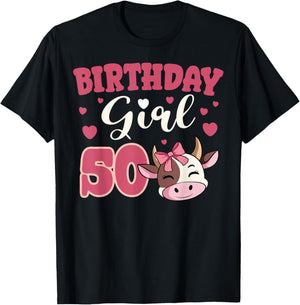 Cow 50th Birthday Girl Party Moo Barn Animal Farmyard Vet T-Shirt - T-Shirt | Black