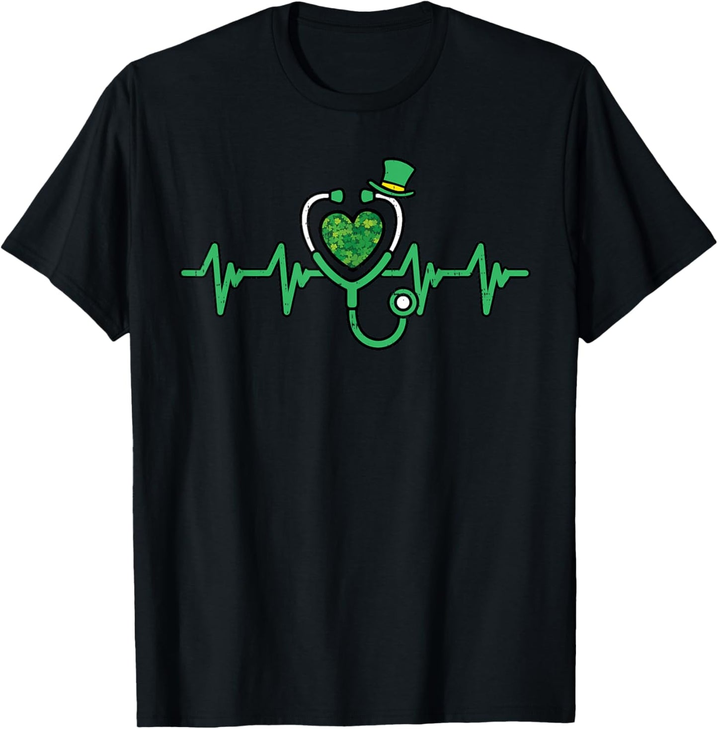 St Patricks Day Nurse Heartbeat Saint Pattys Scrub Top Women T-Shirt - T-Shirt | Black