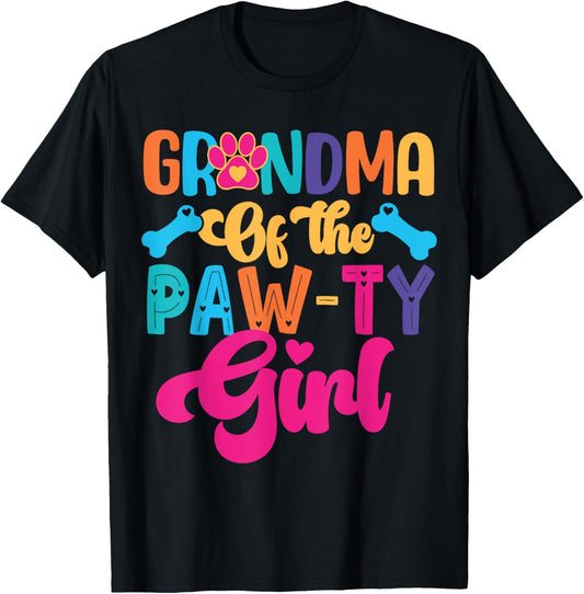 Grandma of The Paw-ty Girl Dog Family Matching Party T-Shirt - T-Shirt | Black