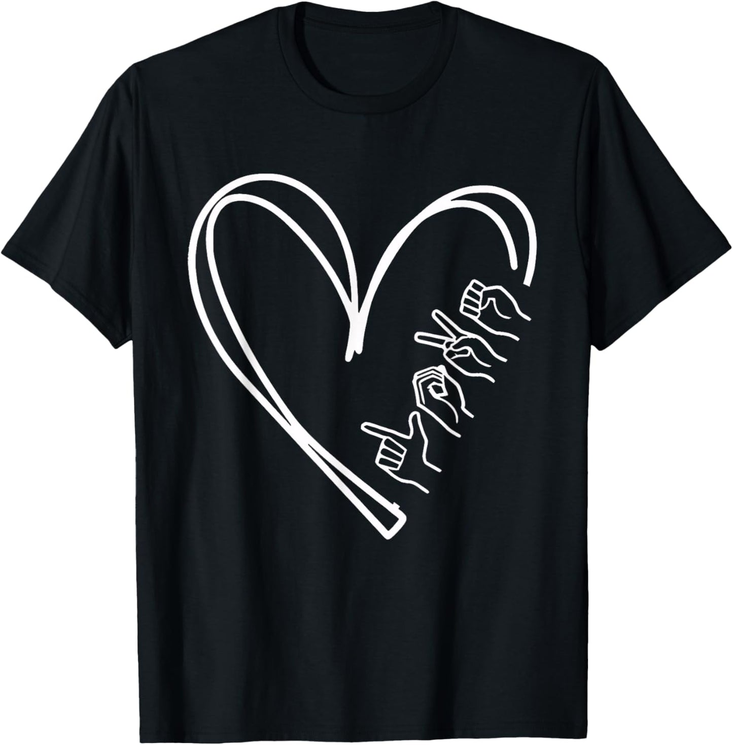 Valentines Day I Love You Hand Sign ASL Heart Women Men T-Shirt - T-Shirt | Black