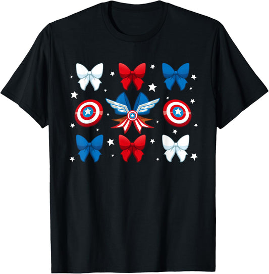 Marvel Super Heroes Captain America Coquette Bows Americana T-Shirt - T-Shirt | Black