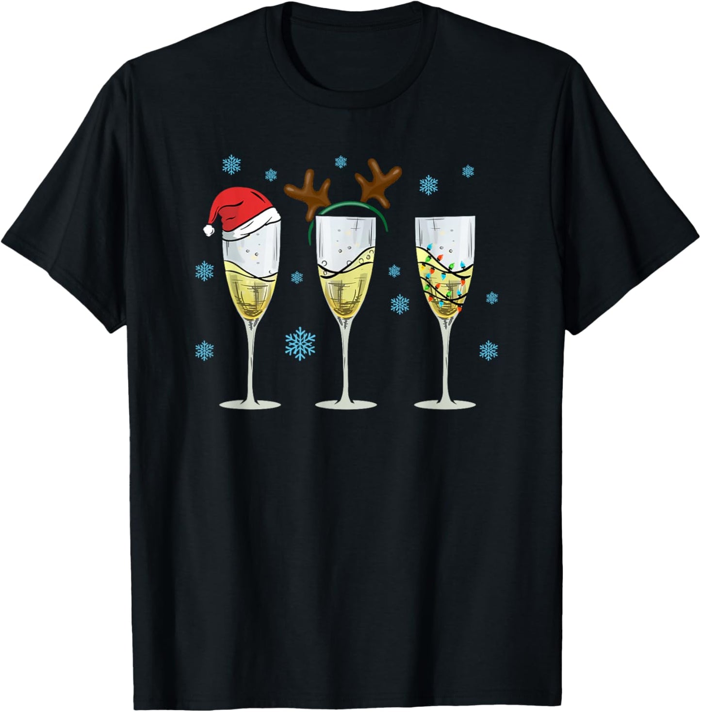 Funny Christmas Men Women Champagne Ugly Christmas T-Shirt - T-Shirt | Black