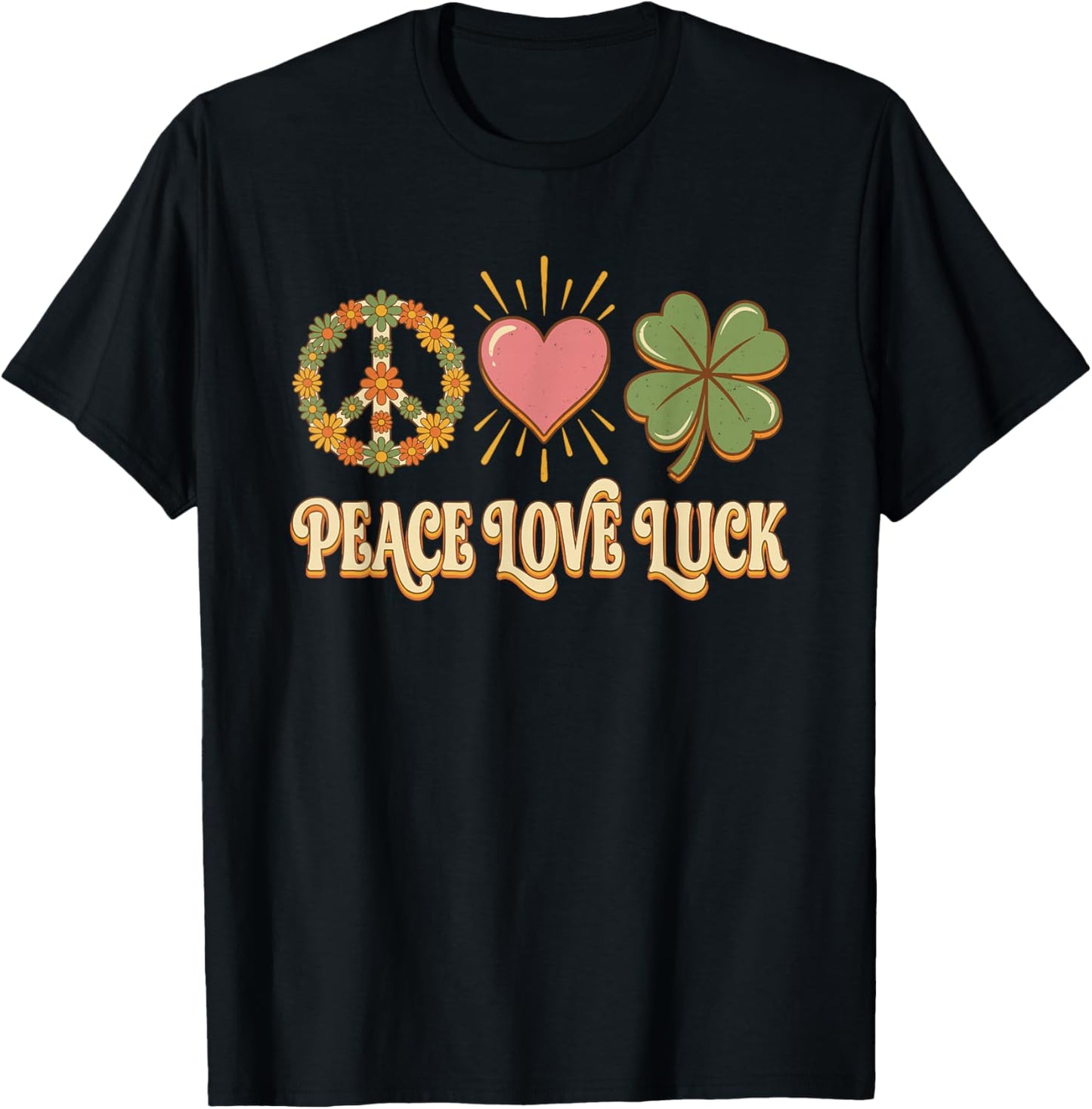 Peace Love Luck Retro Boho Shamrock St Patricks Day Women T-Shirt - T-Shirt | Black
