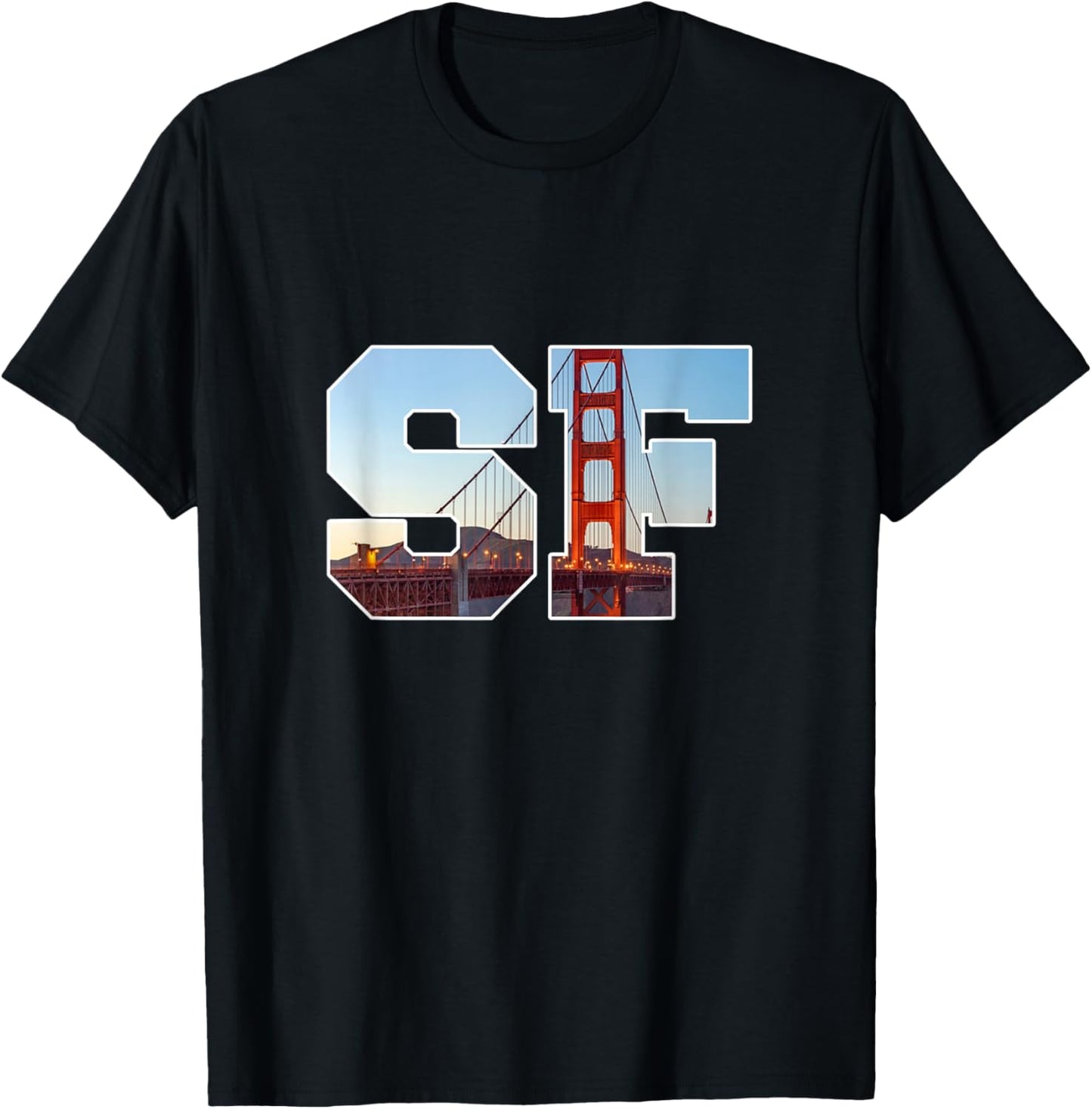 Iconic Golden Gate Bridge in Bold SF Letters San Francisco T-Shirt - T-Shirt | Black