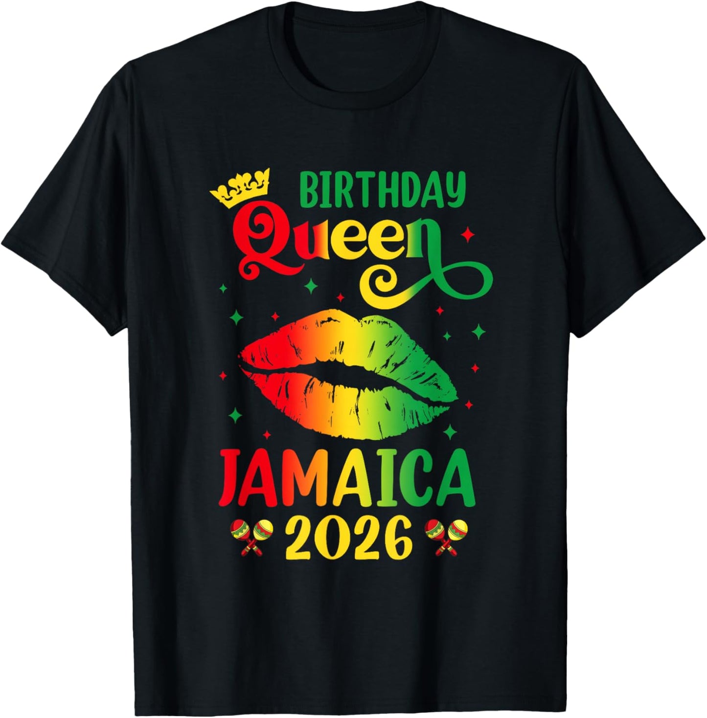 Birthday Queen Jamaica 2026 Girls Trip Party Jamaican Lips T-Shirt - T-Shirt | Black