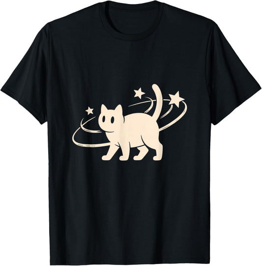 90s Scary Tomcat Cat is Scared Under Starry Tail T-Shirt - T-Shirt | Black