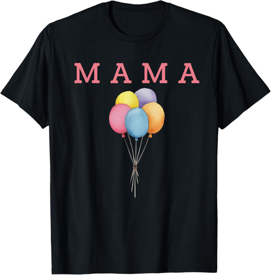 Mama of The Rainbow Balloon Birthday Boy Girl Family T-Shirt - T-Shirt | Black