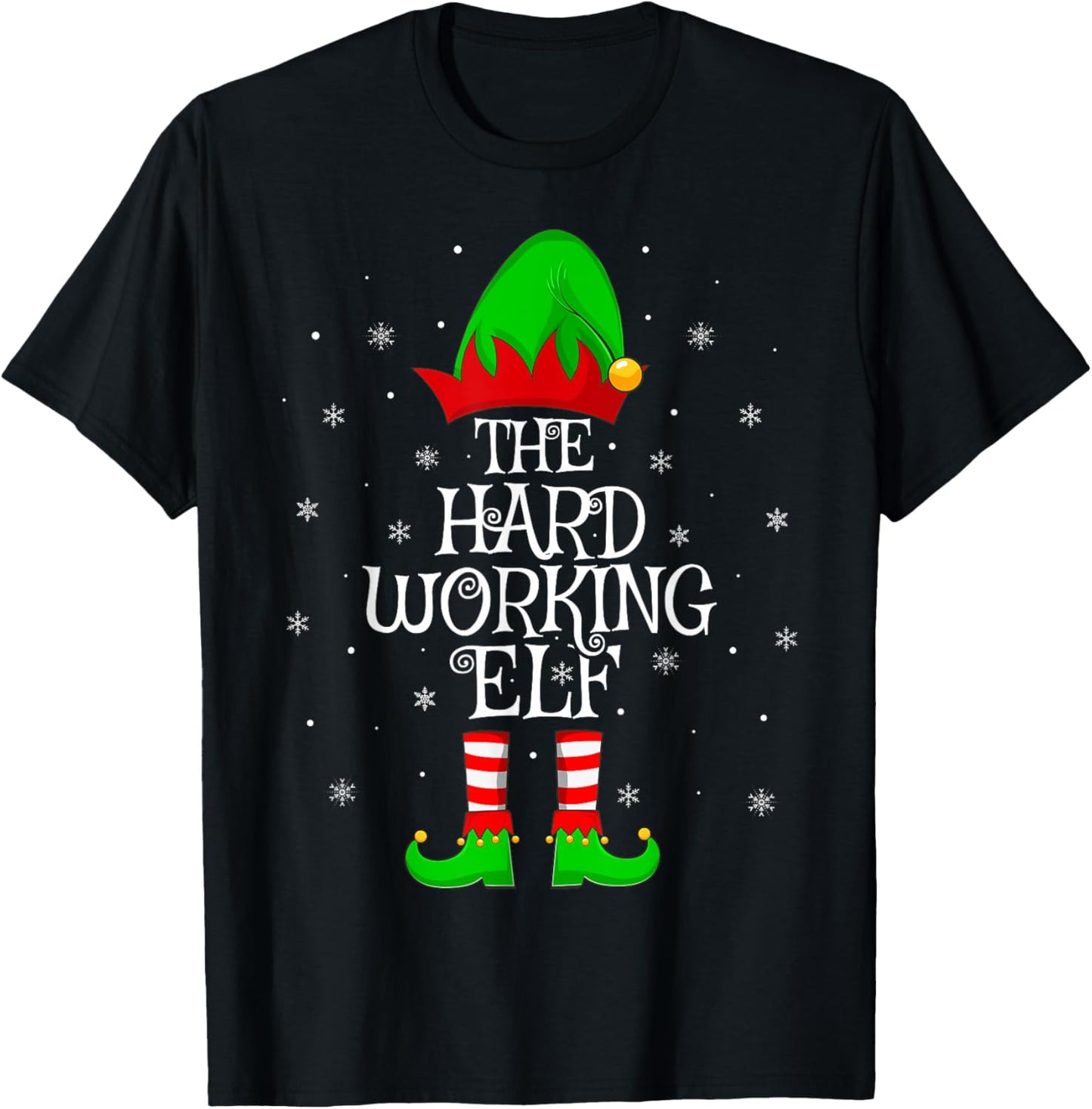 Hard Working Elf Christmas Family Matching Elf Squad Xmas T-Shirt - T-Shirt | Black