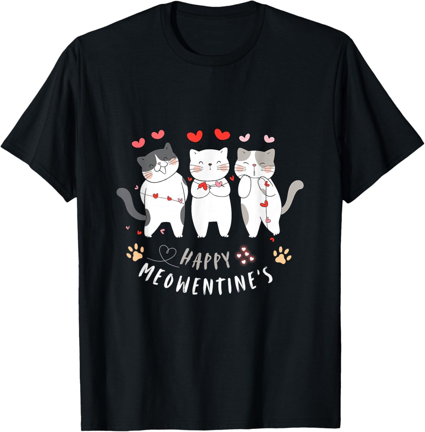 Happy Meowentines Cute Valentine Cat Shirts Men T-Shirt - T-Shirt | Black