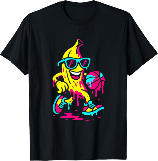 Banana Basketball Drip Funny Kids Youth Boys Girls T-Shirt - T-Shirt | Black