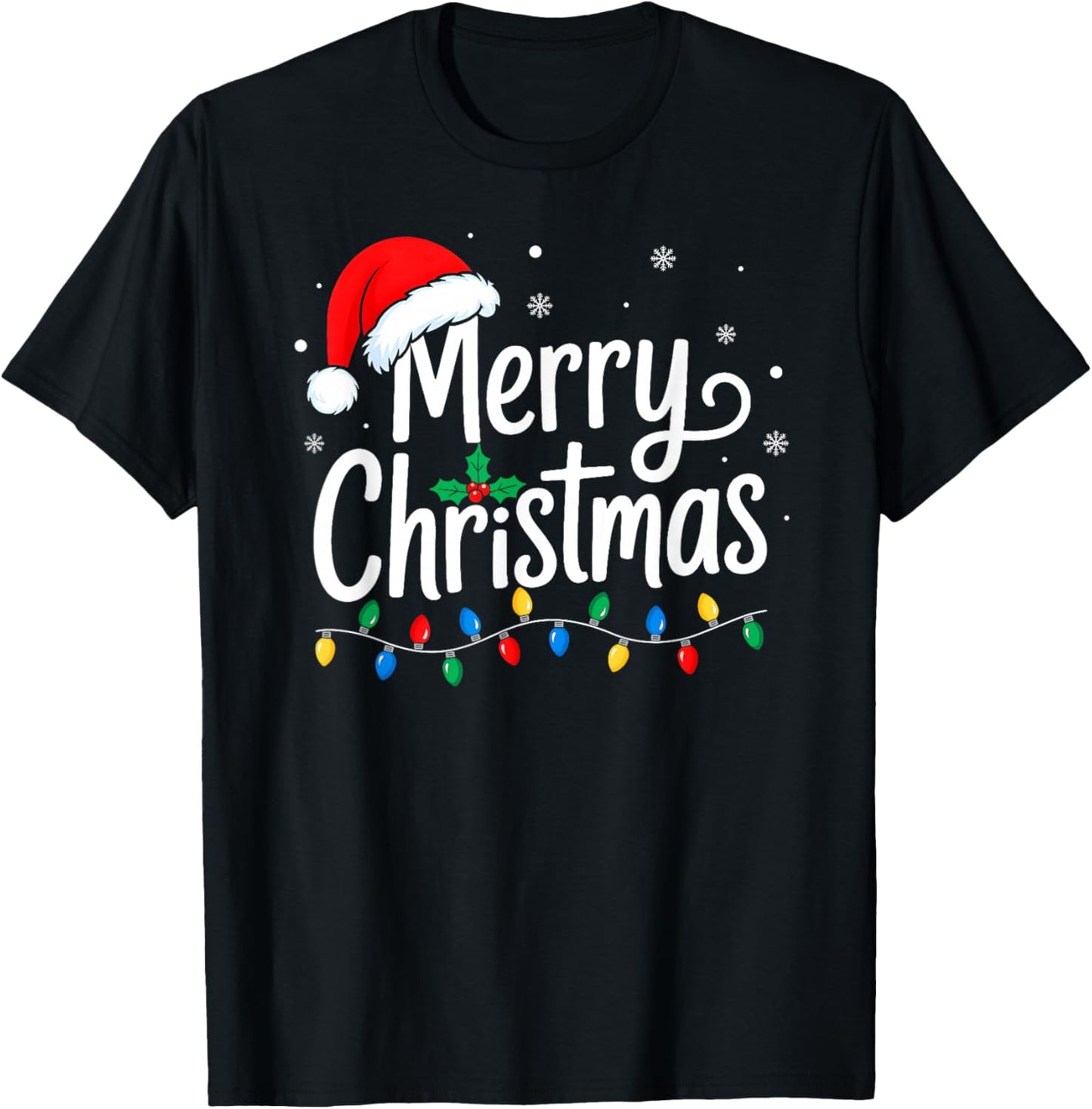 Merry Christmas for Family Men Women Santa Hat Xmas Pajamas T-Shirt - T-Shirt | Black