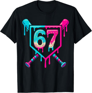 Retro Baseball Ice Cream Drip Number 67 Player 67th Birthday T-Shirt - T-Shirt | Black