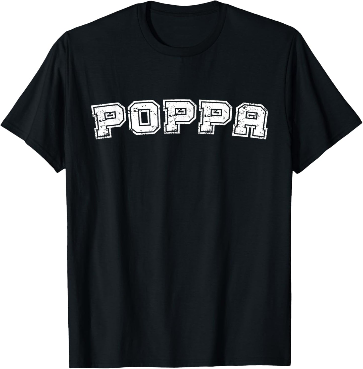 Classic Poppa Varsity College Style Graphic Father's Day T-Shirt - T-Shirt | Black