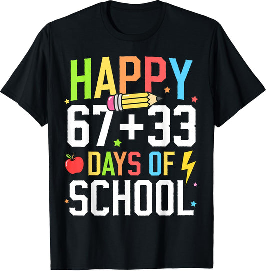 Happy 67 33 Days of School 100th Day of School Kids Teacher T-Shirt - T-Shirt | Black
