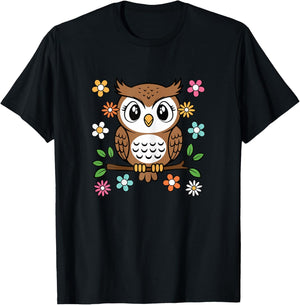 Cute Owl Lover Groovy Kawaii Animal Women Girls Kids T-Shirt - T-Shirt | Black