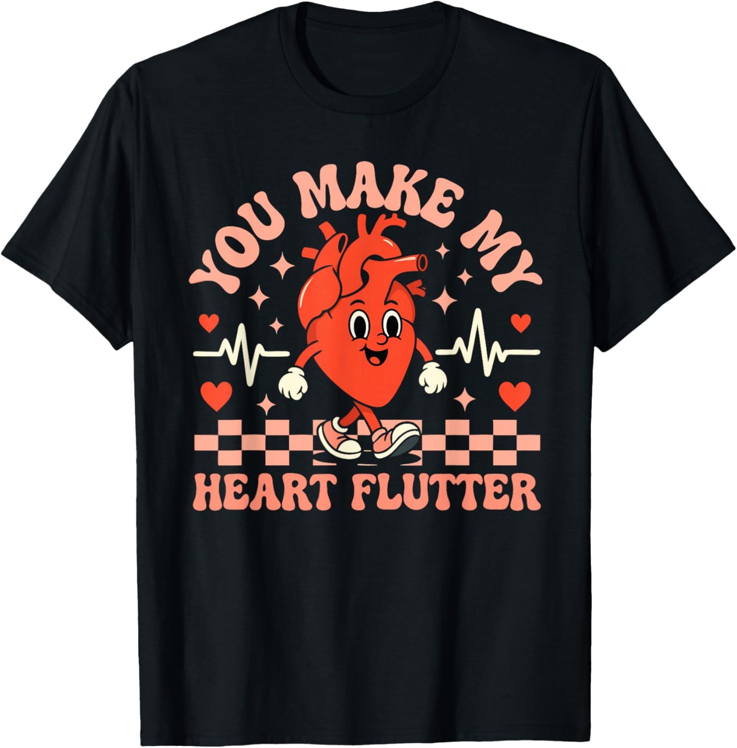 Valentine Nurse Shirt You Make My Heart Flutter Men Women T-Shirt - T-Shirt | Black